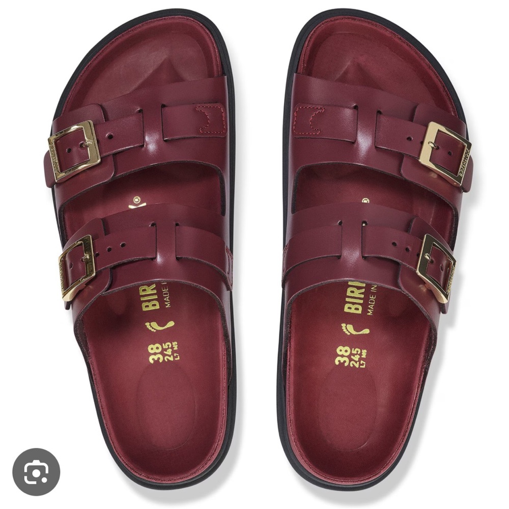 Birkenstock Burgundy Leather Sandals - Picture 2 of 5